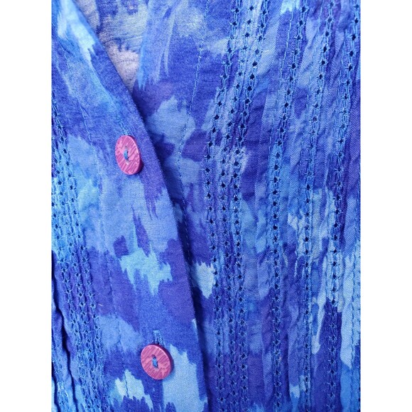 Coldwater Creek Blue Floral Elbow Sleeve Button-Up Tunic Size Large - Picture 4 of 7